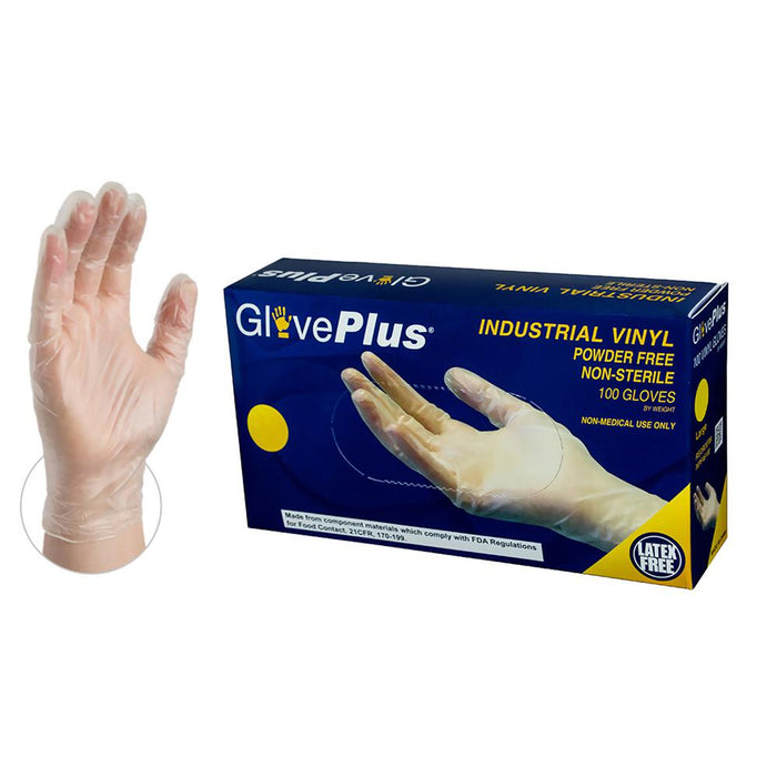 GlovePlus Vinyl Latex-Free Industrial Gloves, Large, 100/Box