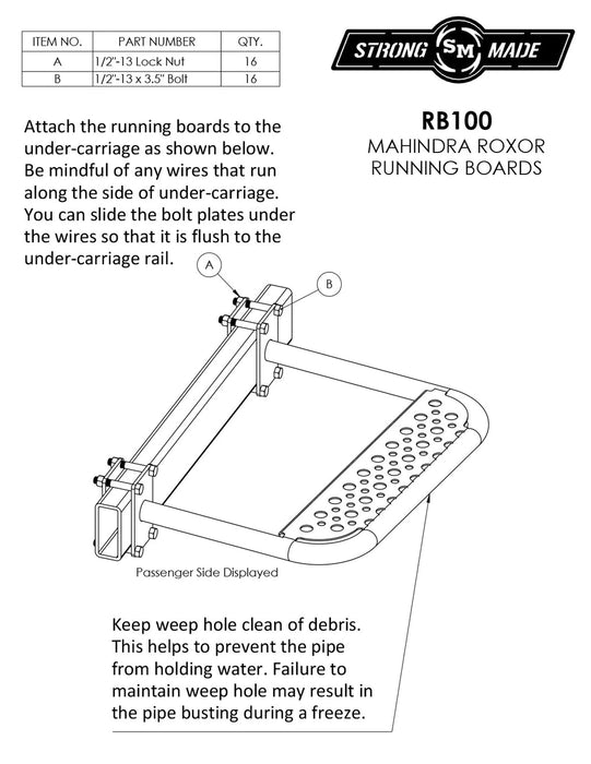 Strong Made Running Board Kit for Mahindra Roxor 2018-2023